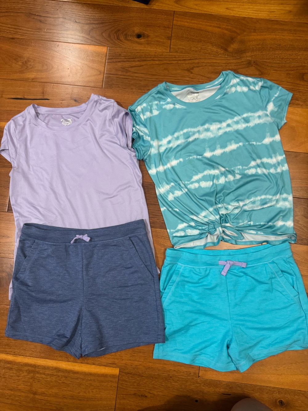 32 Degrees Girls Short Sleeve Tee Set - Aqua Tie-Dye & Lavender